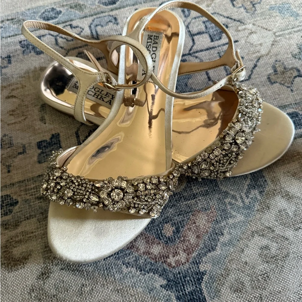 Badgley Mischka Pearl Gold Jeweled Ankle-Strap Sandals
